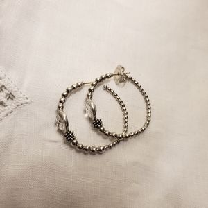 MICHAEL DAWKINS 925 Sterling Silver Caviar Quartz Hoop Earrings